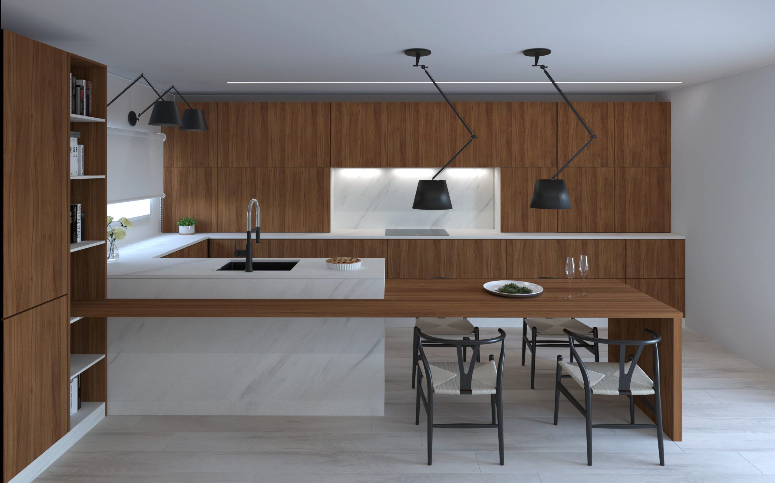 cocina t3 combinación madera oscura